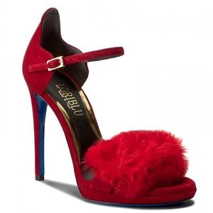 Loriblu Red Suede Fur Sandals